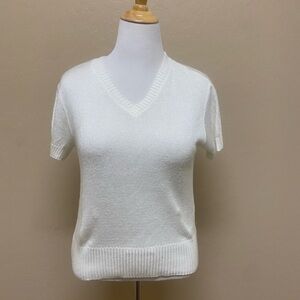 Vintage It’s Pure Gould White V-Neck Short Sleeve Sweater – Medium